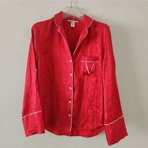 VICTORIA'S SECRET | Satin pajama top shirt red polka dot embroidered sz XS